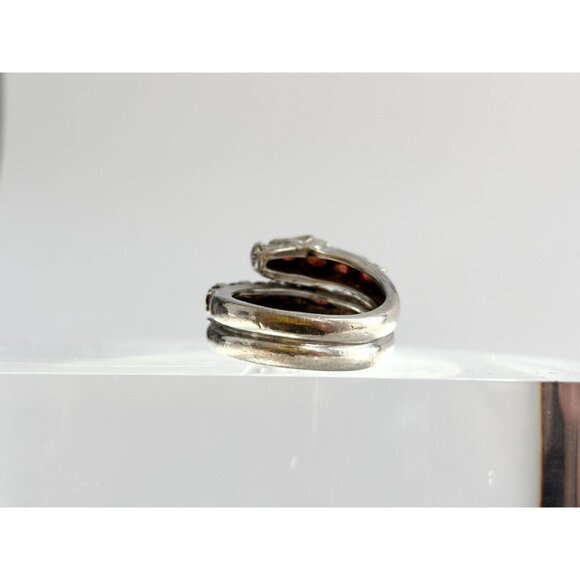 Dragon Wrap Around Garnet Figural 925 Sterling Silver Vintage Ring - sz 6.5 - Picture 5 of 15